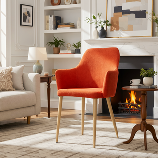 Sunvega Muted Orange and Light Walnut Modern Fabric Upholstered Dining Armchairs