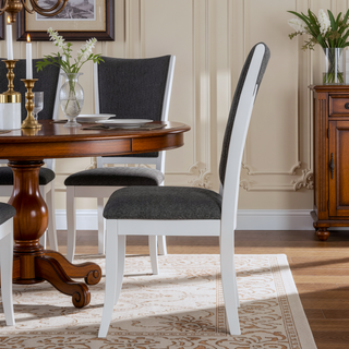Sunvega Pearl White Upholstered Dining Side Chairs with Grey Cushions Set of 2