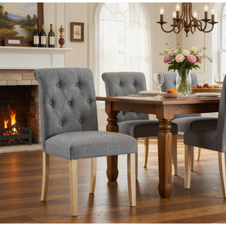 Sunvega Gray Counter Height Button Tufted Back Solid Wood Stools Set of 2