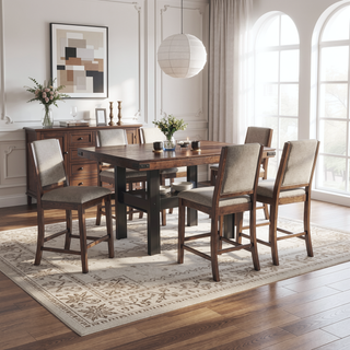 Sunvega Industrial Counter Height Dining Stools with Chestnut Finish and Soft Beige Upholstery