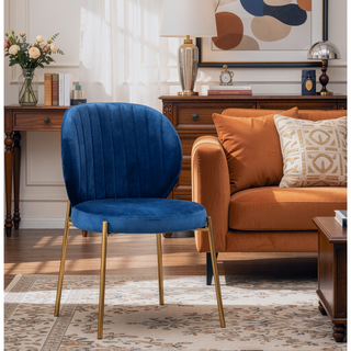 Sunvega Contemporary Velvet Upholstered Dining Chairs with Gold Metal Frame, Set of 2
