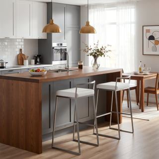 Sunvega Contemporary Stackable Barstools with White Velvet Cushions and Stainless Steel Frame