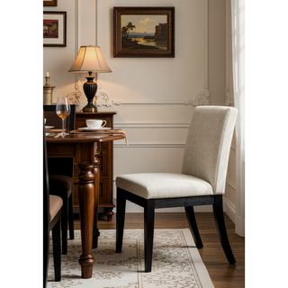 Sunvega Beige Upholstered Side Dining Chair with Black Wood Frame Set of 2