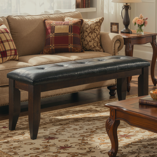 Sunvega Cappuccino and Black Upholstered Dining Bench with Padded Seat for Study or Dining