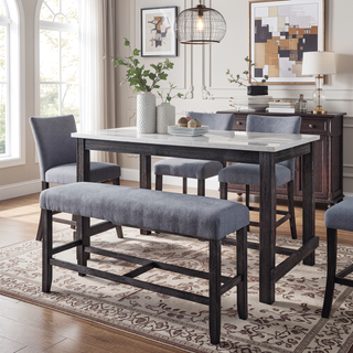 Sunvega Grey Upholstered Counter Height Bench with Weathered Espresso Wooden Frame