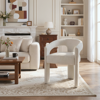 Sunvega White Chenille Upholstered Side Chair with Foam Seat (Set of 2)