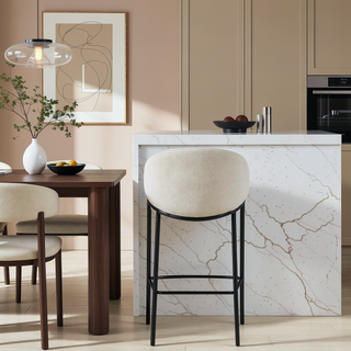Sunvega Glossy Black and Beige Sloped Arm Counter Height Stools with Gold Accents