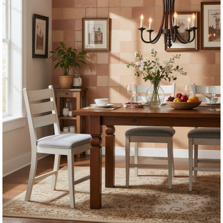 Sunvega Farmhouse Dining Set of 2 Counter Height Chairs with Antique White Finish