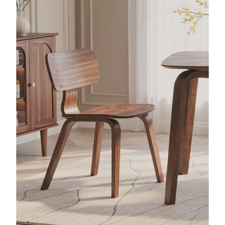 Sunvega Modern Walnut Finish Curved Ergonomic Solid Wood Dining Chairs Set of 2