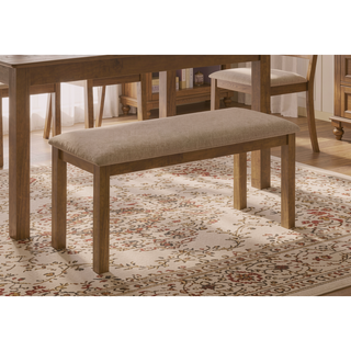 Sunvega 42-inch Rectangular Upholstered Bench in Brown Walnut and Beige Fabric