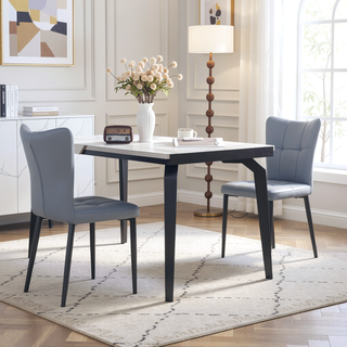 Sunvega Set of 2 High-Back Dining Chairs with Wrought Iron Frame and Leather Seat
