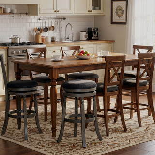 Sunvega 30 Inch Bar Stool with Weathered Gray Finish and Beige Fabric Seat