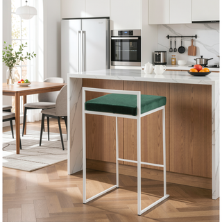 Sunvega Contemporary Stackable Counter Stool with Green Velvet Cushion Set of 2