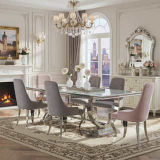 Sunvega Grey and Chrome Upholstered Slipper Dining Chairs with Velvet and Demi Arm Design