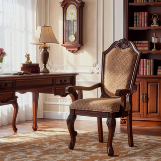 Sunvega Traditional Tan Fabric Arm Chairs with Wooden Queen Anne Legs (Set of 2)