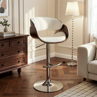 Sunvega Adjustable Black and Chrome Bar Stool with Backrest and Footrest