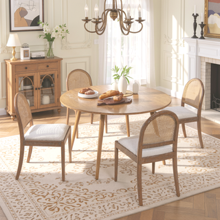 Sunvega Ivory White Boucle Cane Rattan Side Dining Chair Set of 2