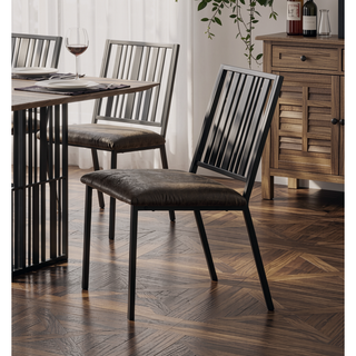 Sunvega Set of 2 Black Synthetic Leather Upholstered Metal Frame Side Chairs