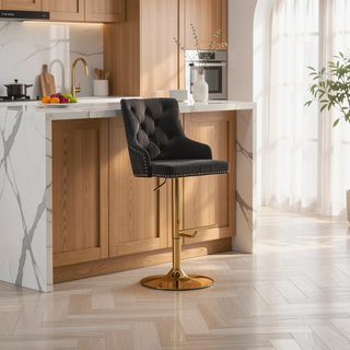 Sunvega Adjustable Swivel Bar Stool with Velvet Upholstery and Gold Base