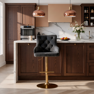 Sunvega Adjustable Swivel Bar Stool with Velvet Upholstery and Gold Base