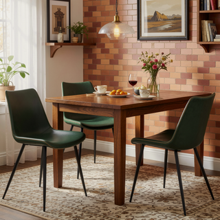 Sunvega Industrial Dining Chair with Vintage PU Upholstery and Black Metal Legs Set of 2