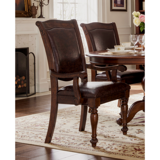Sunvega Traditional Style Brown Cherry Finish Wooden Dining Armchairs with Upholstered Seat