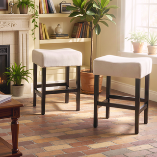 Sunvega Set of 2 Beige Backless Fabric Counter Height Barstools with Padded Seats