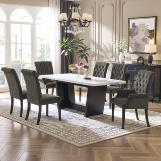Sunvega Sand and Rustic Espresso Tufted Side Chairs with Rolled Backrest and Padded Seat