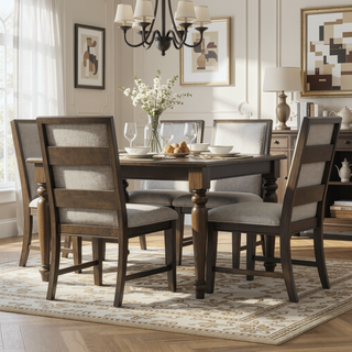 Sunvega Solid Rubberwood Upholstered Dining Chairs Set of Two with Gray Fabric