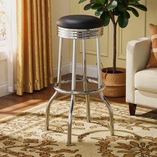 Sunvega Retro 1950s Diner Stool with Vibrant Red Cushion and Chrome Base