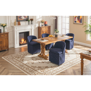 Sunvega Chenille Fabric Dining Arm Chair with Upholstered Back Cushion and Universal Wheels