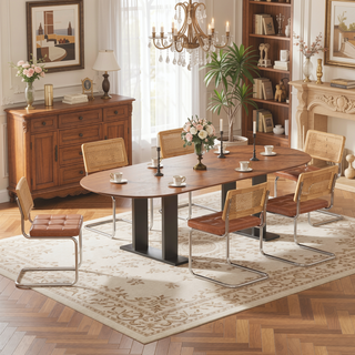Sunvega Modern Dining Chairs Set of 2 with Rattan Back and Faux Leather Seat