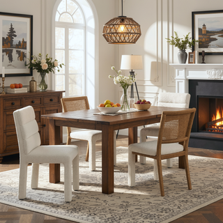 Sunvega Contemporary Dining Table with Engineered Stone Top and Walnut Finish