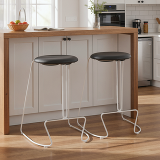 Sunvega Modern Faux Leather Counter Stool with Metal Base and Footrest Set of 2