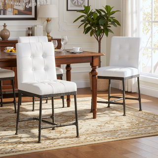 Sunvega Industrial Modern Counter Stool Set with Metal Pipeline Base and Button Tufted