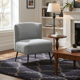 Sunvega Sherpa Fabric Slipper Chair with Black Metal Legs and Cushioned Seat