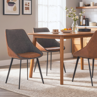 Sunvega Marche Two-Tone Brown Faux Leather and Grey Fabric Chair Set of 2