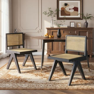 Sunvega Natural Rattan Dining Chairs with Perforated Design Set of 2 for Living Room