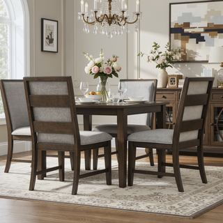 Sunvega Solid Rubberwood Upholstered Dining Chairs Set of Two with Gray Fabric
