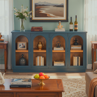 Sunvega Arched Glass Door Storage Buffet Cabinet with Adjustable Shelves for Kitchen Dining Room