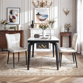 Sunvega Set of 2 High-Back Dining Chairs with Wrought Iron Frame and Leather Seat