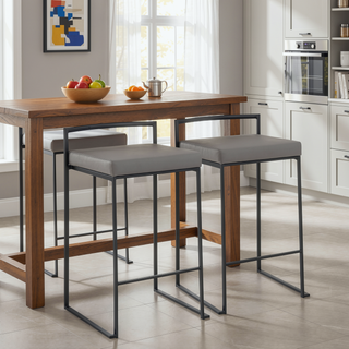 Sunvega Contemporary Stackable Counter Stool with Grey Faux Leather Cushion Set of 2