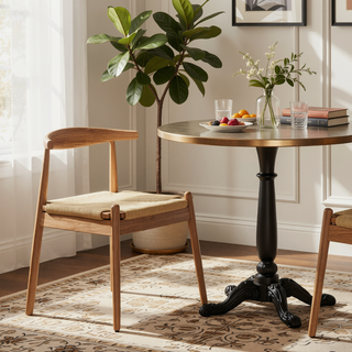 Sunvega Mid-Century Modern Dining Chairs Set of 2 with Solid Oak Frame and Handwoven Seat