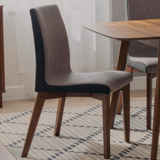Sunvega Grey and Natural Walnut Upholstered Side Chairs with Sleek Curves for Dining