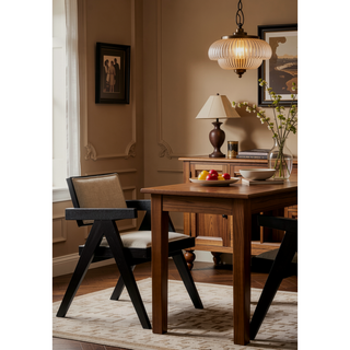Sunvega Jasper 21 Inch Set of 2 Ebony Black Dining Arm Chairs with Beige Upholstered Seat