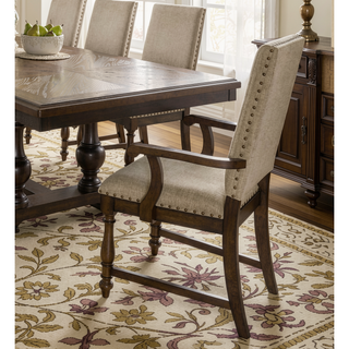 Sunvega Traditional Brown Wooden Dining Chairs with Beige Textured Fabric Upholstery