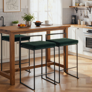 Sunvega Contemporary Stackable Counter Stool with Black Frame and Green Velvet Cushion