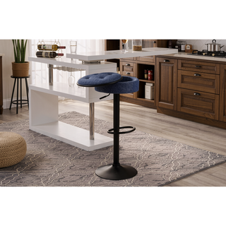 Sunvega Blue Linen Adjustable Swivel Bar Stool Set with Storage for Kitchen