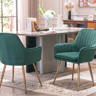 Sunvega Blue Velvet Mid-Back Dining Chairs with Gold Plated Legs for Living Room
