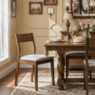 Sunvega Dark Brown Modern Dining Chair Set with Beige Fabric Upholstered Seats
